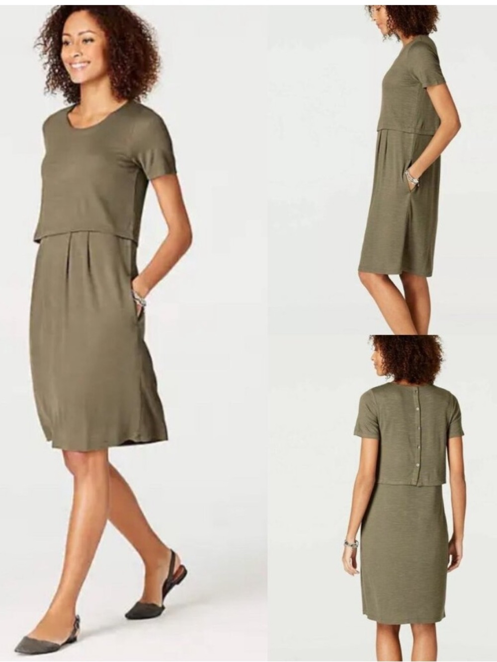 J. Jill Layered Button Back Dress English Moss NWT MT Medium Tall